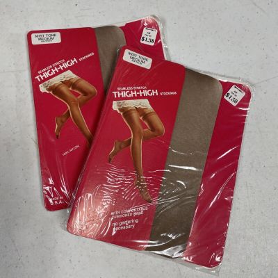 Vintage Kmart Seamless Thigh High Stretch Stockings Average Lot Of 2